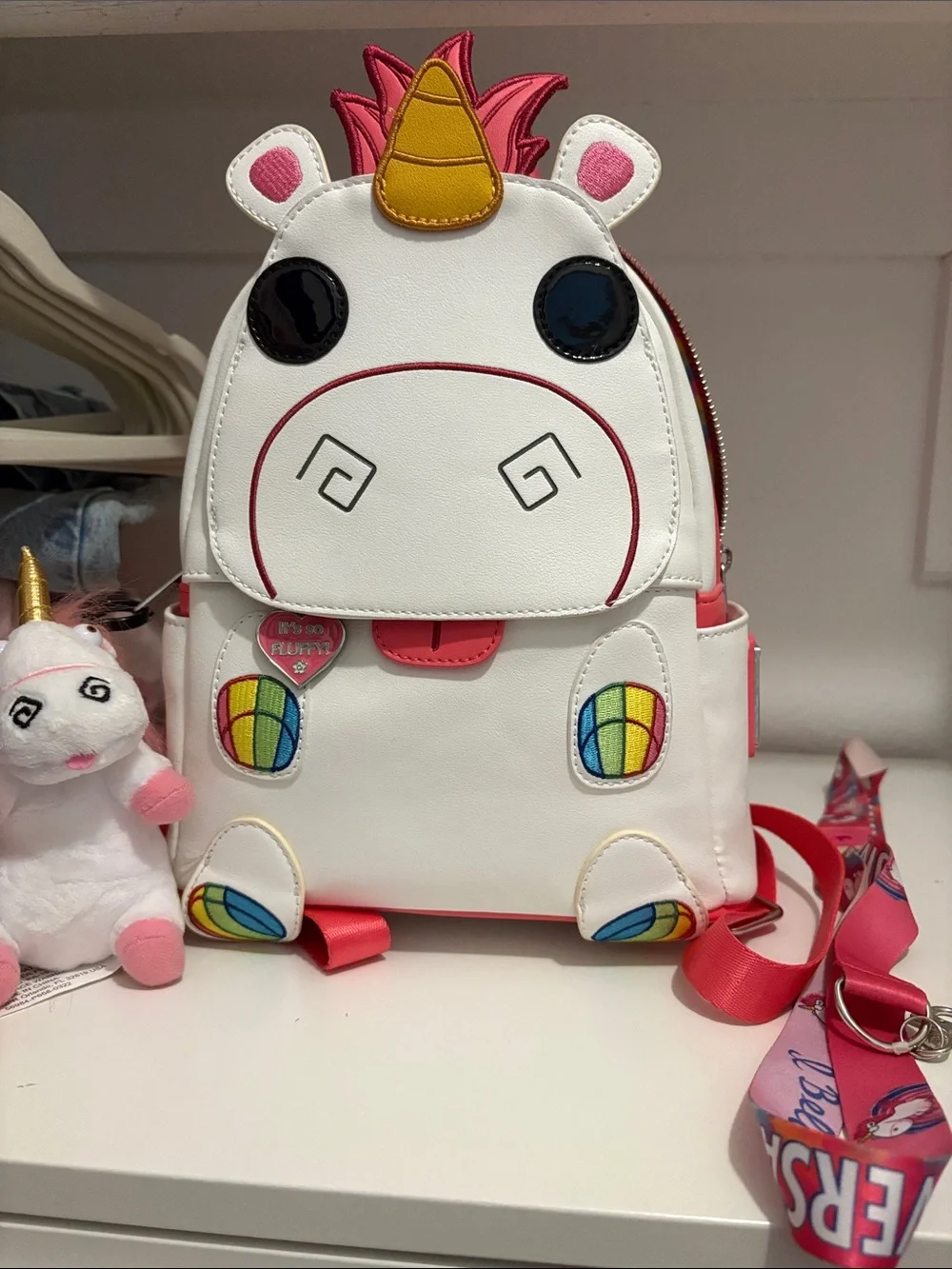 Loungefly Minion Unicorn Mini Backpack+ unicorn keychain and unicorn lanyard
